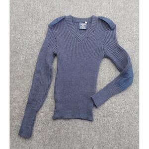 Citadel Military Sweater Mens 36 Blue V Neck Epilettes England Wool Elbow Patch